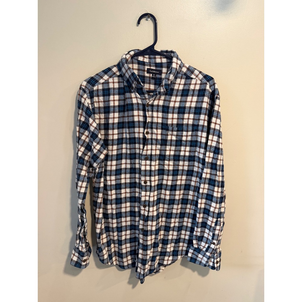Croft & Barrow Mens Blue White Plaid‎ Flannel Button Down Shirt Size M Cotton